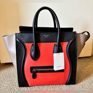 NWT Celine Céline Mini Luggage Tri Colour Color Luggage Travel Leather Tote Bag